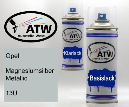 Opel, Magnesiumsilber Metallic, 13U: 400ml Sprühdose + 400ml Klarlack - Set, von ATW Autoteile West.